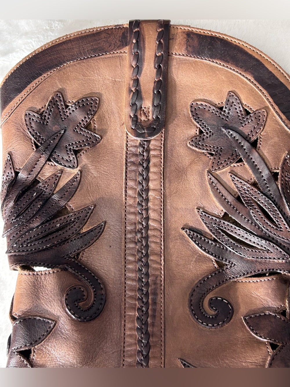 Carlos Santana Slinger Brown Leather Die Cut Western Heeled Boots Pullon Size 9 - Picture 9 of 16